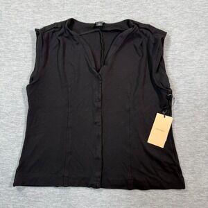 Halogen Tank Top Women's Large Black Sleeveless V-Neck Soft Knit Blouse NWT‎